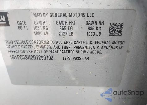 2011 Chevrolet Cruze Ls from USA, damaged, VIN 1G1PC5SH2B7296762